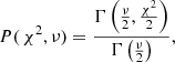 Mathematical equation: $$ \begin{aligned} P(\,\chi ^2,\nu )=\frac{\Gamma \left(\frac{\nu }{2},\frac{\chi ^2}{2}\right)}{\Gamma \left(\frac{\nu }{2}\right)}, \end{aligned} $$