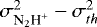 Mathematical equation: $\sigma^2_{\textrm{N}_{2}\textrm{H}^{+}} - \sigma^2_{th}$