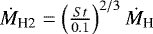 $\dot{M}_{\textrm{H2}}= \left( \frac{St}{0.1} \right)^{2/3} \dot{M}_{\textrm{H}}$