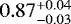 Mathematical equation: $0.87^{+0.04}_{-0.03}$