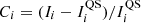Mathematical equation: $ {C_i} = ({I_i} - I_i^{{\rm{QS}}})/I_i^{{\rm{QS}}} $