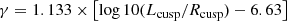 $$ \begin{aligned} \gamma = 1.133\times \left[\log 10(L_{\rm cusp} / R_{\rm cusp}) - 6.63 \right] \end{aligned} $$