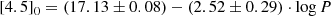 $$ \begin{aligned} {[}4.5{]}_0 = (17.13\pm 0.08) - (2.52\pm 0.29) \cdot \log {P} \end{aligned} $$