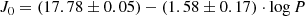 $$ \begin{aligned} J_0 = (17.78\pm 0.05) - (1.58\pm 0.17) \cdot \log {P} \end{aligned} $$