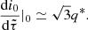$$ \begin{aligned} \frac{\mathrm{d}i_0}{\mathrm{d}\tilde{\tau }}|_0\simeq {\sqrt{3}}q^*. \end{aligned} $$