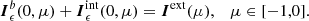 $$ \begin{aligned} {\boldsymbol{I}}^{b}_\epsilon (0,\mu ) + {\boldsymbol{I}}^\mathrm{int}_\epsilon (0,\mu ) = {\boldsymbol{I}}^\mathrm{ext}(\mu ),\quad \mu \in [-1,0]. \end{aligned} $$