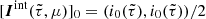 $ [{\boldsymbol{I}}^{\mathrm{int}}(\tilde\tau,\mu)]_0= (i_0(\tilde\tau),i_0(\tilde\tau))/2 $
