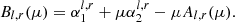 $$ \begin{aligned} B_{l,r}(\mu )=\alpha _1^{l,r} +\mu \alpha _2^{l,r} - \mu A_{l,r}(\mu ). \end{aligned} $$