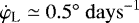$\dot\varphi_{\textrm{L}}\simeq 0.5^{\circ}{{~\mathrm{days}}}^{-1}$