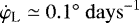$\dot\varphi_{\textrm{L}}\simeq 0.1^{\circ}{{~\mathrm{days}}}^{-1}$