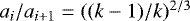$a_i/a_{i&#x002B;1}=((k-1)/k)^{2/3}$