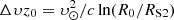 $ \Delta \upsilon z_0 = \upsilon_\odot^2/c \ln (R_0/R_\mathrm{S2}) $