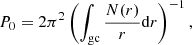 Mathematical equation: $$ \begin{aligned}&P_0 = 2 \pi ^2 \left(\int _{\rm gc} \frac{N(r)}{r} \mathrm{d}r \right)^{-1}, \end{aligned} $$