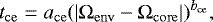 Mathematical equation: \begin{equation*}t_{\mathrm{ce}} = a_{\mathrm{ce}} (|\Omega_{\mathrm{env}} - \Omega_{\mathrm{core}}|)^{b_{\mathrm{ce}}}, \end{equation*}