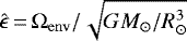 Mathematical equation: $\hat{\epsilon} \,{=}\, \Omega_{\mathrm{env}} / \sqrt{G M_{\odot} / R_{\odot}^3}$