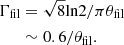 Mathematical equation: $$ \begin{aligned} \Gamma _{\mathrm{fil}}&= \sqrt{8}\mathrm{ln2}/\pi \theta _{\mathrm{fil}} \nonumber \\&\sim 0.6/\theta _{\mathrm{fil}}. \end{aligned} $$
