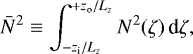 Mathematical equation: \begin{equation*} \bar{N}^2 \equiv \int_{-z_{\text{i}}/L_z}^{+z_{\text{o}}/L_z} N^2(\zeta)\,\text{d}\zeta,\end{equation*}