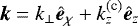 Mathematical equation: $\bm{k} = k_{\perp}\hat{\bm{e}}_{\chi} + k_z^{\text{(c)}} \hat{\bm{e}}_z$