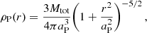 Mathematical equation: $$ \begin{aligned} \rho _{\rm {P}}(r) = \frac{3 M_{\rm {tot}}}{4 \pi a_{\rm {P}}^{3}} \bigg ( 1 +\frac{r^{2}}{a_{\rm {P}}^{2}} \bigg )^{-5/2} \, , \\ \end{aligned} $$