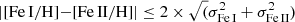 Mathematical equation: $ |[{{\mathrm{Fe}\,\textsc{I}}}/\mathrm{H}]{-}[{{\mathrm{Fe}\,\textsc{II}}}/\mathrm{H}]|\leq 2\times \sqrt(\sigma_{{\mathrm{Fe}\,\textsc{I}}}^2+\sigma_{{\mathrm{Fe}\,\textsc{II}}}^2) $