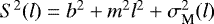 Mathematical equation: $S^2(l)=b^2+m^2l^2+\sigma^2_{\textrm{M}}(l)$