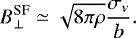 Mathematical equation: \begin{equation*} B_{\perp}^{\textrm{SF}}\simeq\sqrt{8\pi\rho}\frac{\sigma_{\nu}}{b}.\vspace*{-3pt}\end{equation*}