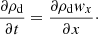 Mathematical equation: $$ \begin{aligned} \frac{\partial \rho _{\mathrm{d} }}{\partial t} = \frac{\partial \rho _{\mathrm{d} }{ w}_x}{\partial x}\cdot \end{aligned} $$