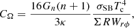 Mathematical equation: $$ \begin{aligned}&C_{\rm \Omega }=\frac{16G_n(n+1)}{3\kappa }\frac{\sigma _{\rm SB}T^4_{\rm c}}{\Sigma RW_{r\phi }}, \end{aligned} $$