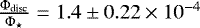 Mathematical equation: $\frac{\Phi_{\textrm{disc}}}{\Phi_{\star}}=1.4\pm0.22\times10^{-4}$