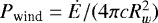 Mathematical equation: $P_{\textrm{wind}}=\dot{E}/(4 \pi c R_w^2)$