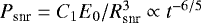 Mathematical equation: $P_{\textrm{snr}} = C_1 E_0 / R_{\textrm{snr}}^3\propto t^{-6/5}$