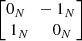 Mathematical equation: $ \begin{bmatrix} 0_N \quad\! -1_N \\ 1_N \qquad\! 0_N \end{bmatrix}\, $