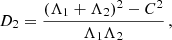 Mathematical equation: $$ \begin{aligned} D_2 = \frac{(\Lambda _1 + \Lambda _2)^2 - C^2}{\Lambda _1\Lambda _2}\,, \end{aligned} $$