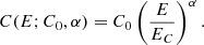 Mathematical equation: $$ \begin{aligned} C(E;C_0,\alpha )= C_0 \left(\frac{E}{E_C}\right)^{\alpha }. \end{aligned} $$