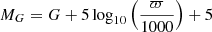 Mathematical equation: $ M_G = G+5 \log_{10}\left( \frac{\varpi}{1000} \right) + 5 $