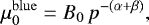 Mathematical equation: \begin{equation*} \mu^{\mathrm{blue}}_0= B_0\,p^{-(\alpha+\beta)}, \end{equation*}