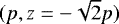 Mathematical equation: $(p, z=-\sqrt{2}p)$