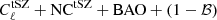 Mathematical equation: $ C_{\ell}^{\mathrm{tSZ}} + \mathrm{NC}^{\mathrm{tSZ}} + \mathrm{BAO} + (1-\mathcal{B}) $