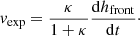 Mathematical equation: $$ \begin{aligned} {{ v}_{\mathrm{exp}} = \frac{\kappa }{1+\kappa } \frac{\mathrm{d} h_{\mathrm{front}}}{\mathrm{d}t}\cdot } \end{aligned} $$