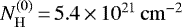 Mathematical equation: $N_{\mathrm{H}}^{(0)}\,{=}\,5.4\,{\times}\,10^{21}\,\mathrm{cm}^{-2}$