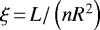 Mathematical equation: $\xi\,{=}\,L/\left(n R^2\right)$