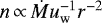 Mathematical equation: $n\,{\propto}\, \dot{M}u_{\mathrm{w}}^{-1}r^{-2}$