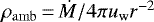 Mathematical equation: $\rho_{\mathrm{amb}}\,{=}\,{\dot{M }}/{4\pi u_{\mathrm{w}}} r^{-2}$