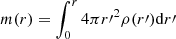 Mathematical equation: $ m(r)=\int_0^r 4\pi r{\prime}^2\rho(r\prime) {\rm d}r\prime $