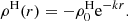 Mathematical equation: $$ \begin{aligned} \rho ^\mathrm{H}(r)=-\rho _0^\mathrm{H}\mathrm{e}^{-kr} . \end{aligned} $$