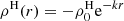 Mathematical equation: $ \rho^{\rm H}(r)=-\rho_0^{\rm H} {\rm e}^{-kr} $