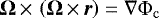 Mathematical equation: $\vec{\Omega}\,{\times}\,\left(\vec{\Omega}\,{\times}\,\vec{r} \right) = \nabla \Phi_{\mathrm{c}}$