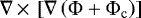 Mathematical equation: $\nabla\,{\times}\,\left[ \nabla\left(\Phi+\Phi_{\mathrm{c}} \right) \right]$