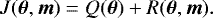 Mathematical equation: \begin{align*}J({\bm{\theta}}, \bm{m}) = Q({\bm{\theta}}) + R({\bm{\theta}},\bm{m}). \end{align*}