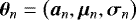Mathematical equation: ${\bm{\theta}}_n = \big(\bm{a}_n, {\bm{\mu}}_n, {\bm{\sigma}}_n\big)$